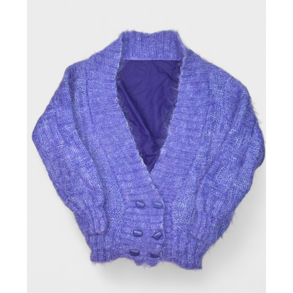 Vintage Mohair Sweater Womens XL Purple Wool Cardigan V Neck Oversized Shawl